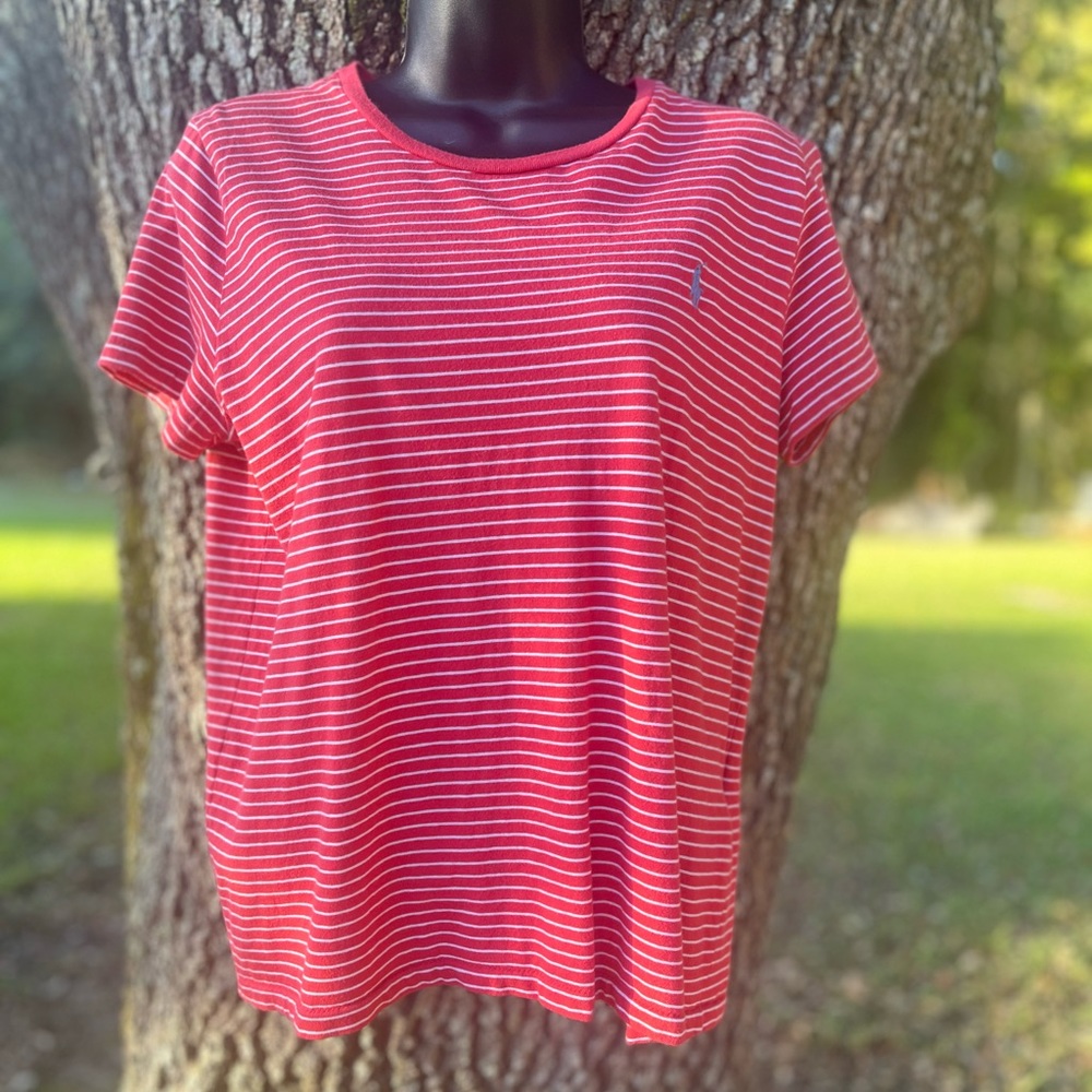POLO RALPH LAUREN LARGE WOMENS SHORT SLEEVE COTTON T SHIRT ORANGE GRAY HORSE